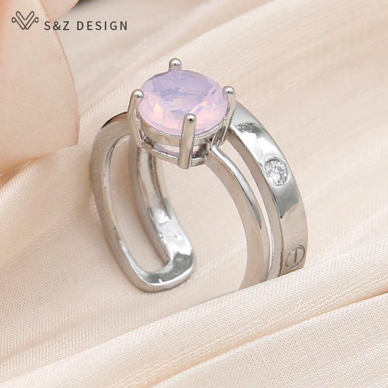 Fashion Elegant Rose Gold Color Round Cubic Zirconia Adjustable Rings For Women Wedding Jewelry Gift