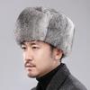 Rabbit Fur Cap Man Winter Genuine Fur Bomber Hat Windproof Warm Earmuffs Male Flat Grey/Black Russian Winter Rabbit Fur Hat