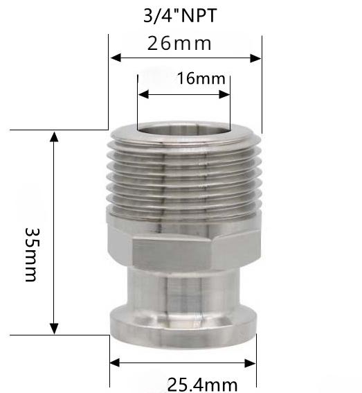 Sechskant 1/4" 3/8" 1/2" 3/4" 1" 1-1/2" 2" NPT Außengewinde x 0,5" 1,5" 2" Klemmverbindung Tri Clamp Rohrverschraubung 304 316L Edelstahl Sanitär