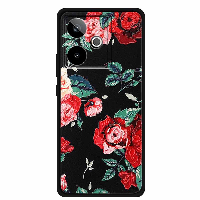 For Realme GT7 3D Relief Phone Case Emboss Flower Back Cover Black Silicone Shockproof Soft Protector 6.8" Realme GT 7T 7 T Capa
