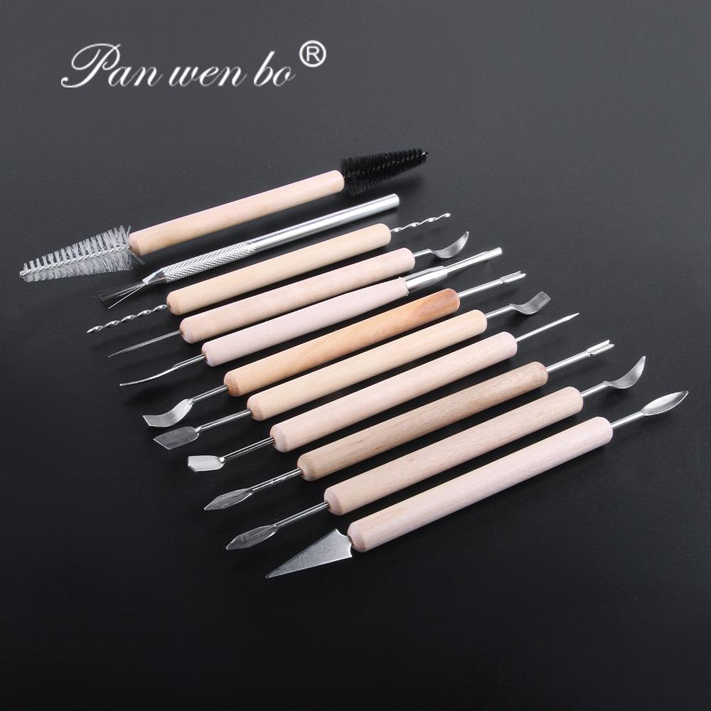 Panwenbo 11-Piece Wooden Polymer Clay Sculpting Tool Set