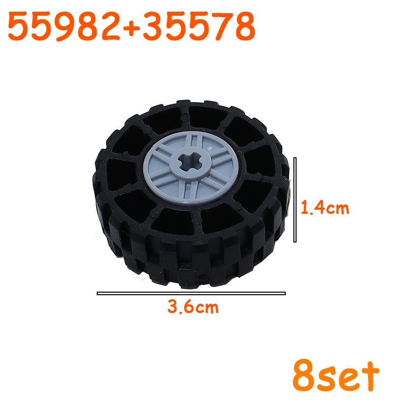 Full-size Tire Wheel Cross Hole Set Car Truck Wheels Hub Technical Bricks MOC Motorcycle Tyre & Rim Construction Building Blocks