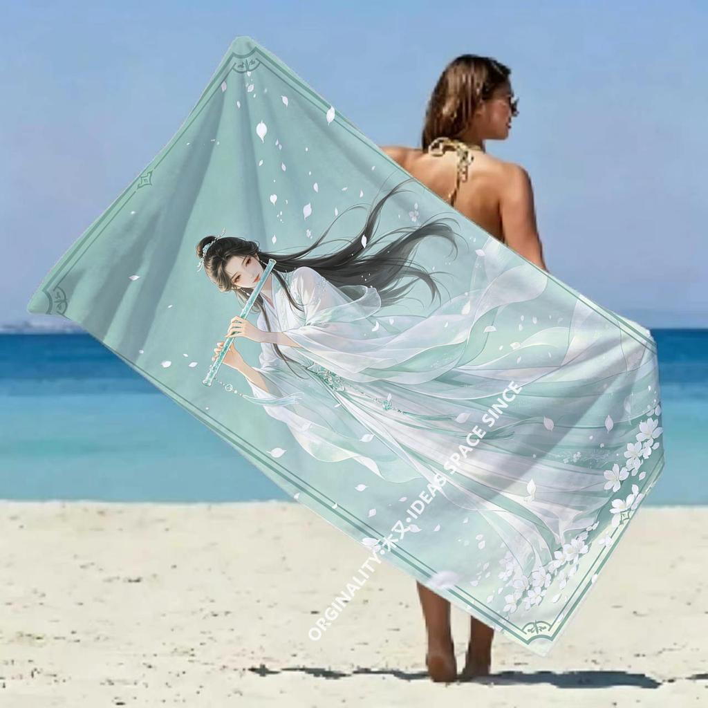 Ancient Flute Beauty Beach Towel Patterned Sunscreen And Windproof Suitable For Swimming Pool Camping Travel Blanket
