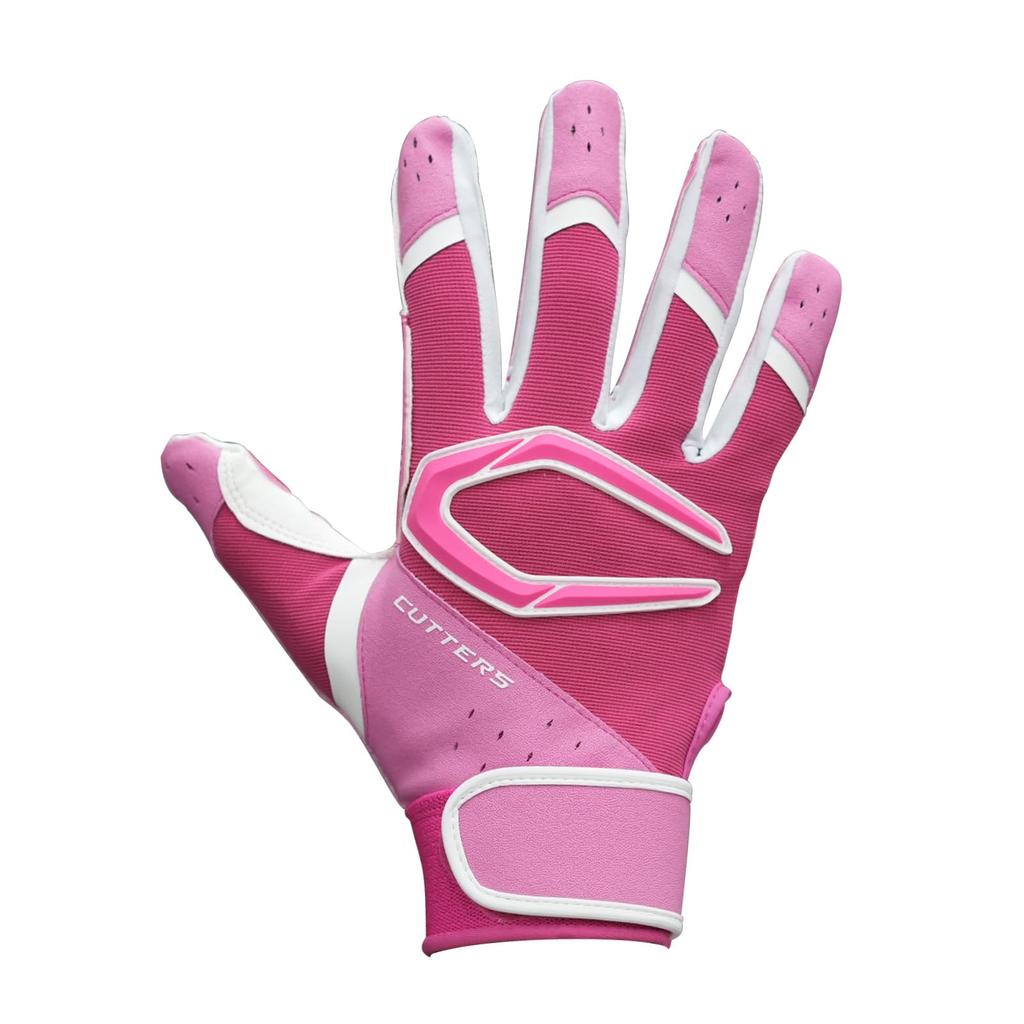 CUTTERS Batting Gloves B444 Power Control Size 4.0, Ambidextrous, Baseball/Softball, M, Pink/White
