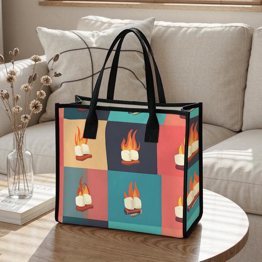 Cute Fire Marshmallow Printed Casual Large Capacity Canvas Tote Bag for Daily Commute Shopping Travel