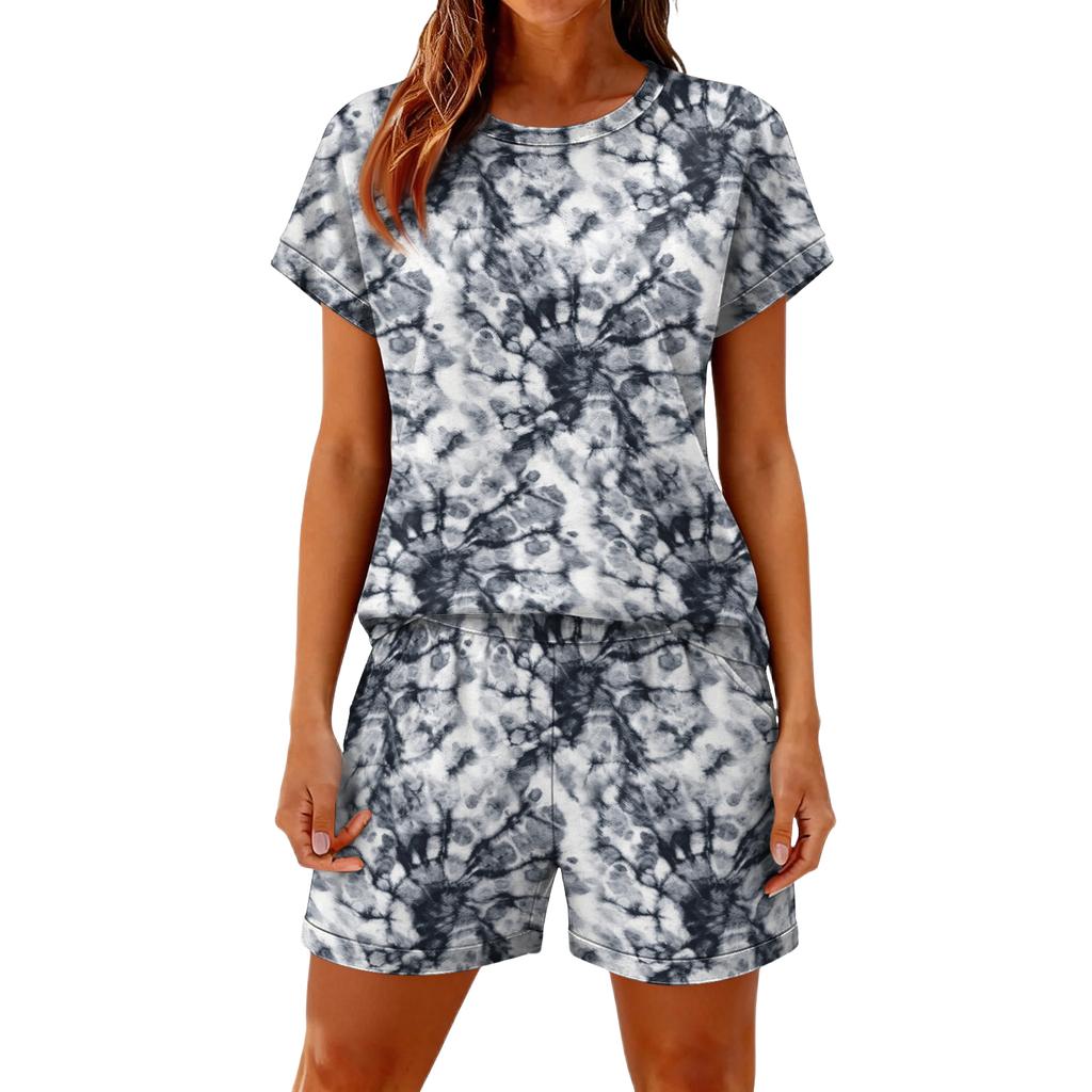 Women's Casual Short Sleeve Top and Shorts Set with Floral Print and Pockets Lightweight Comfortable Lounge Wear Summer Outfit