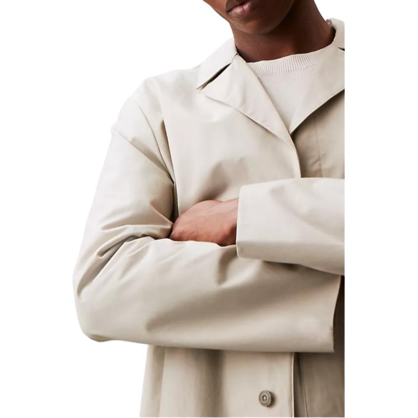 Calvin Klein Solid Color Button Minimalist Lapel Long Sleeve Trench Coat Men coats Stone 40BM502-250