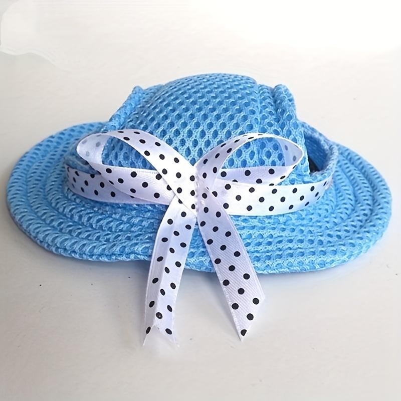 1 Stück Süßer Atmungsaktiver Haustierhut – Runder Netz-Pünktchen-Sonnenhut für Katze & Teddyhund