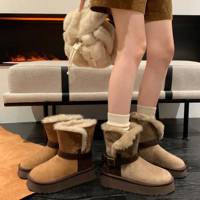 Botas de neve femininas leves de sola grossa quentes de inverno com forro de lã de cordeiro felpuda antiderrapantes casuais esportivas de algodão sapatos de algodão tênis