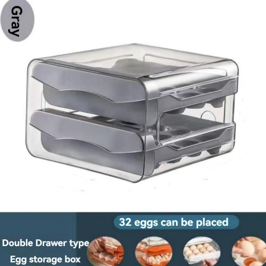 1Pc Egg Storage Box Refrigerator Drawer-Type Duck Egg Cute Double-Layer Kitchen Organization Fresh-Keeping Egg Box светло-серый