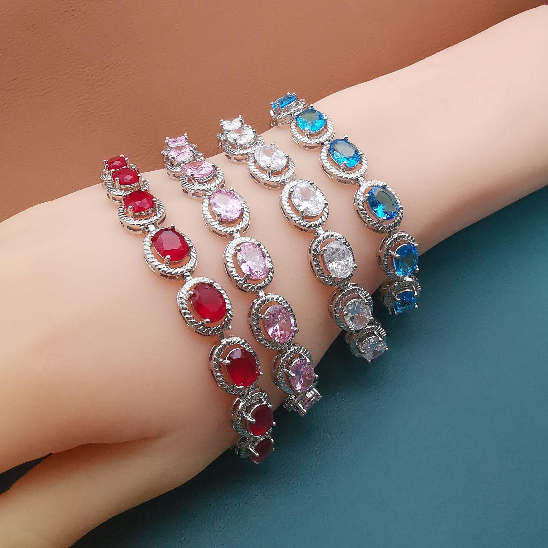 

Европейский и американский разноцветный браслет из циркония с простым овальным ажурным дизайном для женщин