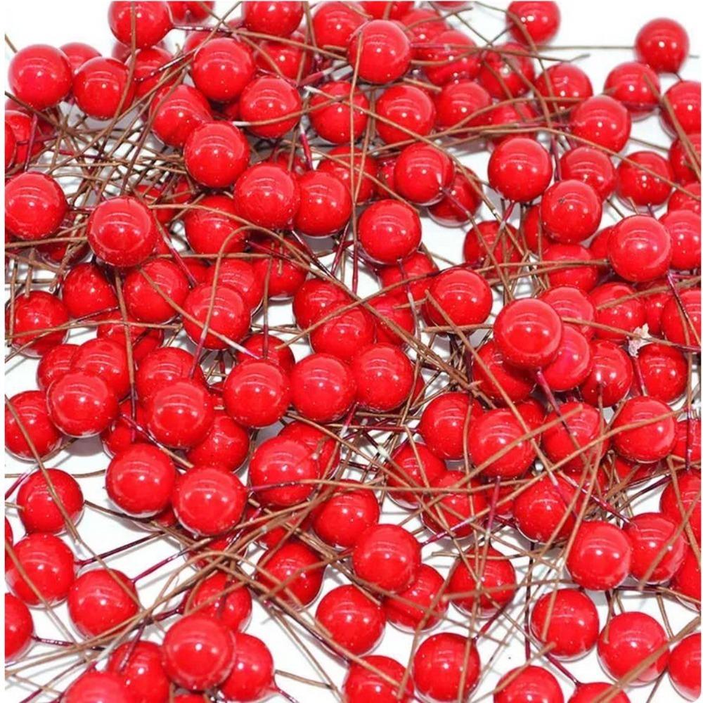 100Pcs New Christmas Artificial Red Holly Berries Flowers DIY Mini Fake Fruit Berry Xmas Wreaths Party Decor Fake Red Berries