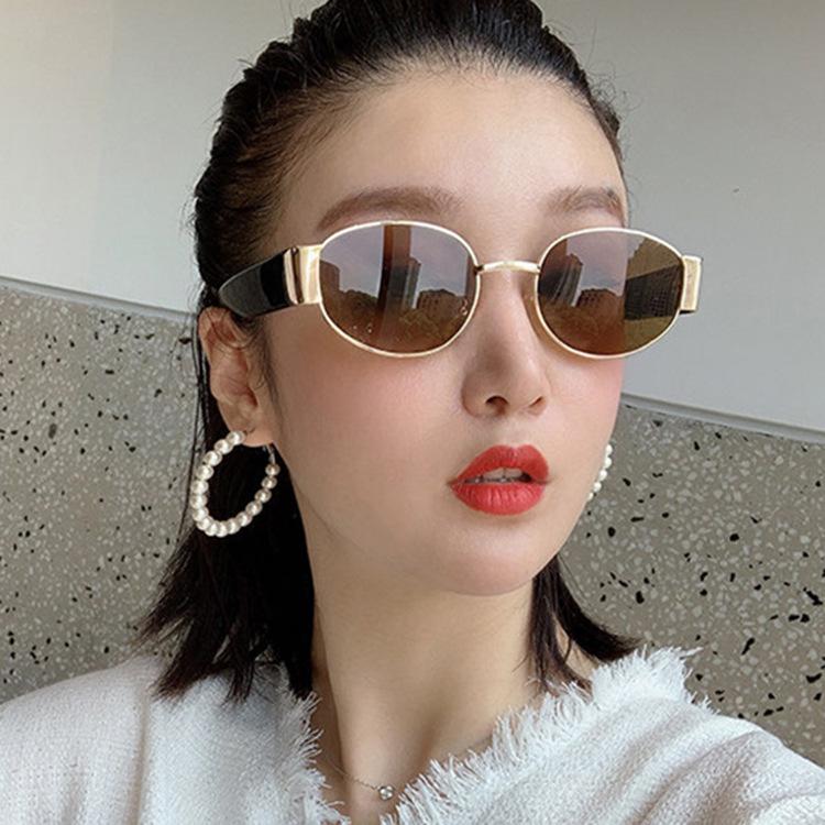 Women's Sunglasses, Oval Metal Sunglasses, Men's and Women's Fashion Sunglasses