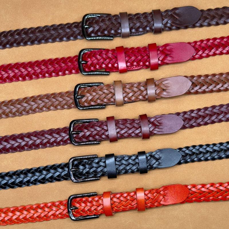Hand-woven Leather Belt Women's Retro Casual Pin Buckle Hollow Women's Belt