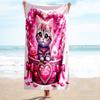 1PC Custom Name Pink Heart Basket Kitten Beach Towel Highly Absorbent And Sand-Resistant Towel for Swimming, Pool, Yoga, And Travel Lightweight