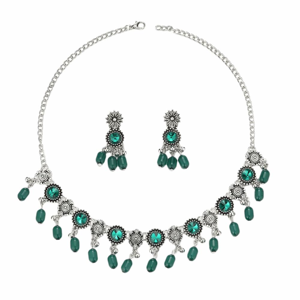 Earrings Women s Jewelry Set Baroque Rhinestone Jewelry Set  Girl Fashion Accessory зелёный