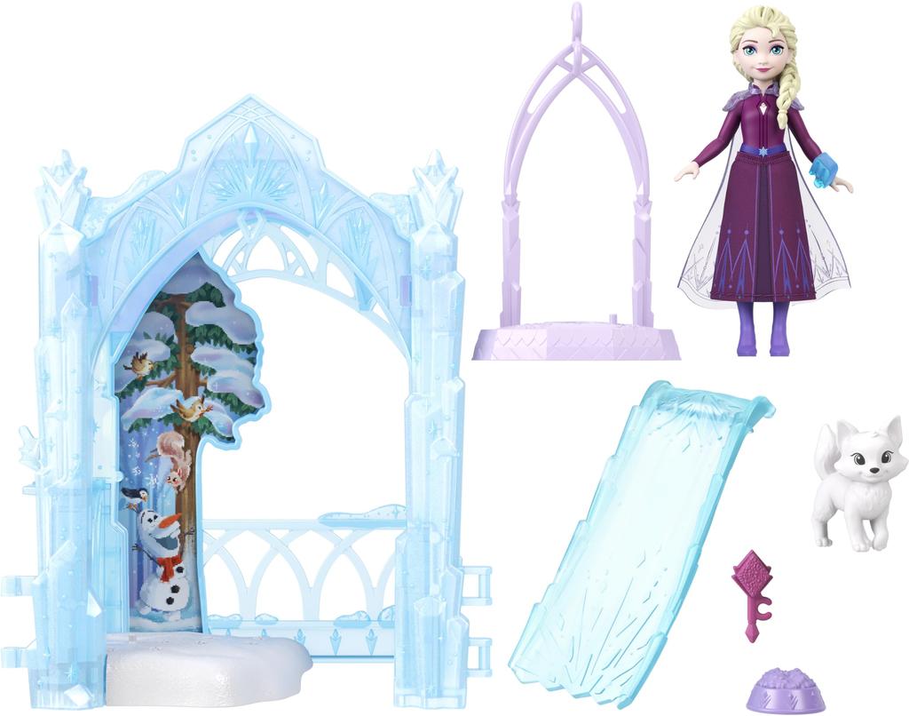 Mattel Frozen Ice Secret Base Castle Mini Dolls House Pretend Play Play Set with 1 Mini Ages Blue JFG29 (Disney Frozen) Elsa's (Stackable Series!