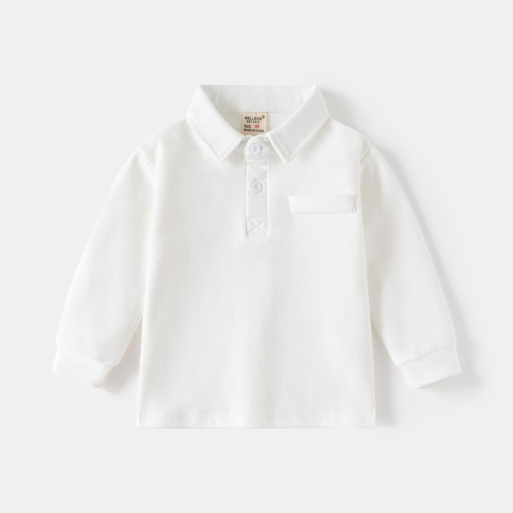 Kinder Herbst Kragen Verdicktes Langarm Poloshirt Baby Einfarbig Minimalistisches Oberteil