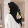 Muslim Ramadan Instant Square Scarf Flower printed Cotton Linen Handkerchief Headwraps Caps Ladies Islam Hijab 110*110cm