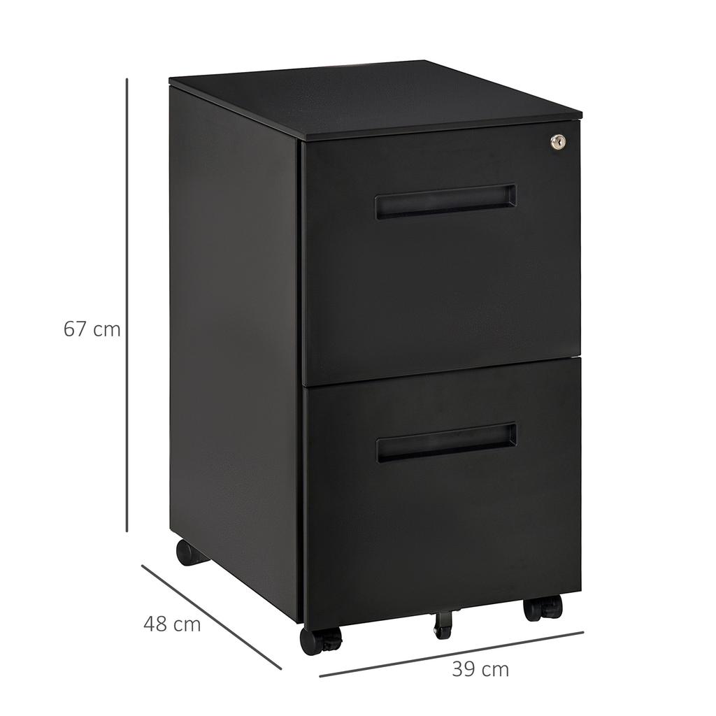Metal Mobile File Cabinet with Wheels, Lockable 2 Drawer Filing Cabinet for A4, Legal, Letter