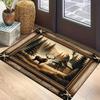Non-slip Reindeer Carpet Forest Cabin Design Floor Mat Wood Grain Border Living Room Bedroom Kitchen Laundry Room Office Rug