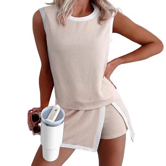 Women's Casual Round Neck Loose T-shirt and Elastic Waist Pants Skirt Set 2026