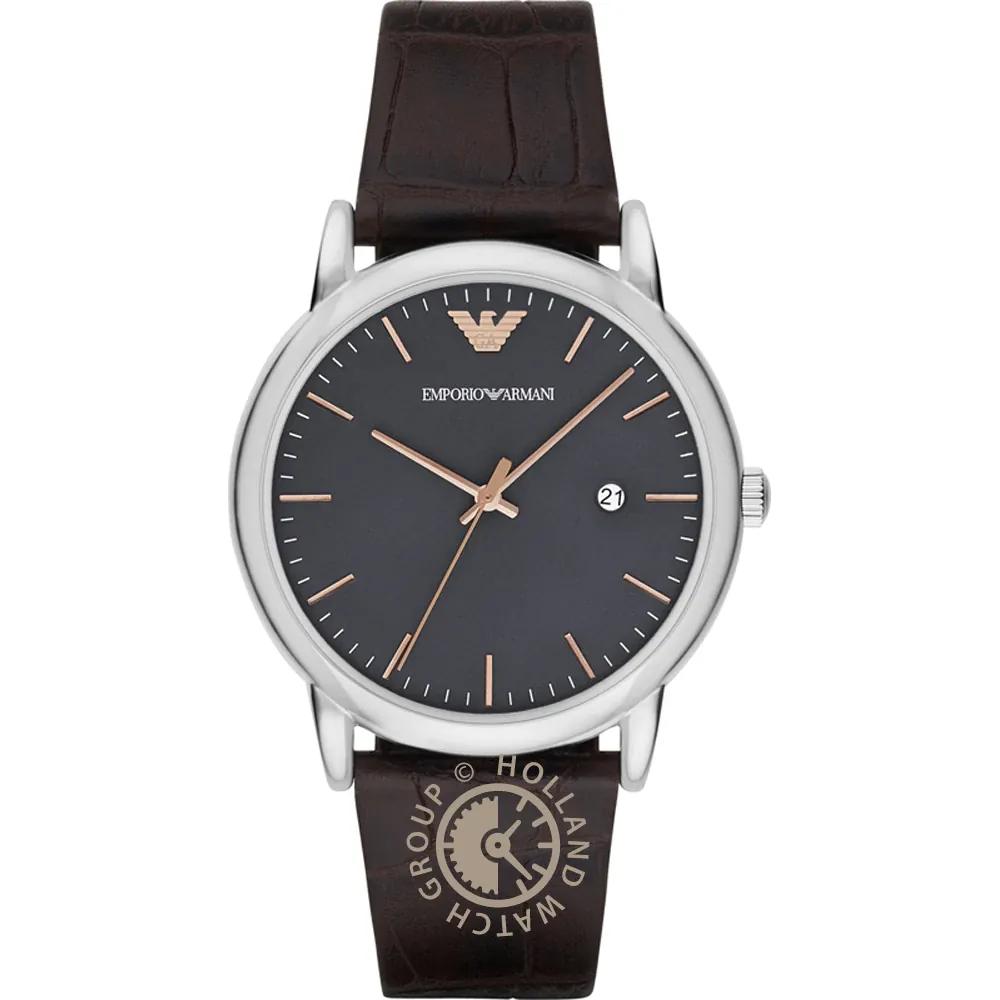 Emporio Armani Luigi Grey Brown Leather Men s Quartz Watch with Date AR1996 серый