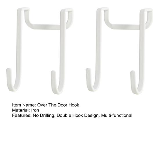 2 Pcs Over Cabinet Door Hook Heavy Duty Metal Hanging Hooks for Towels Bags Clothes No Drill Double Hanger Hook for Bathroom Kitchen Wardrobe Dorm