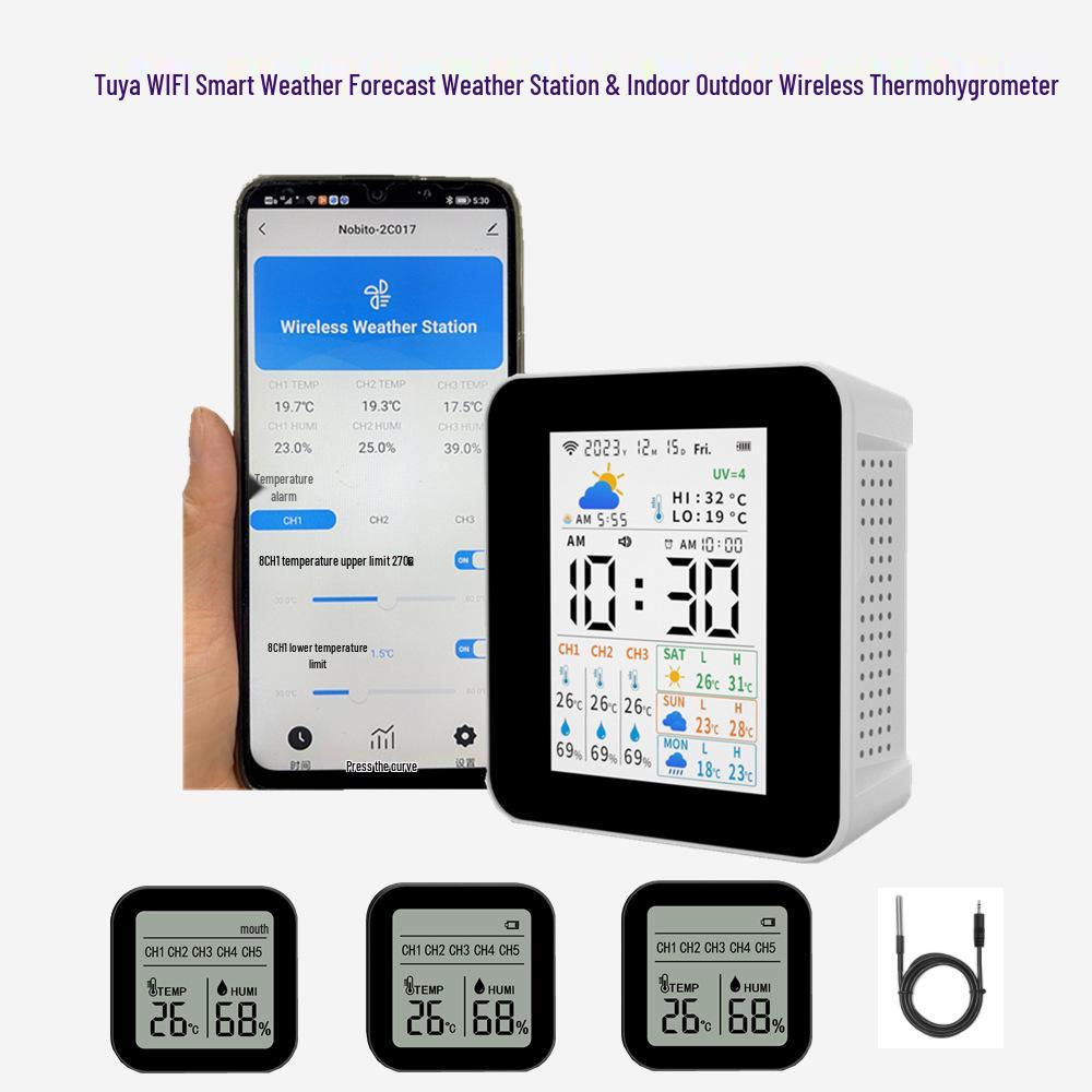 Tuya WiFi Smart Weather Station & Wireless Indoor-Outdoor Thermohygrometer Clock
