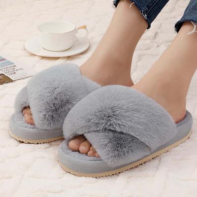 Mode Shevalues Winter Flauschige Fell Hausschuhe Für Damen Mode Offene Zehen Dicke Sohle Fuzzy Hausschuhe Indoor Warm Weiche Fellige Hausschuhe