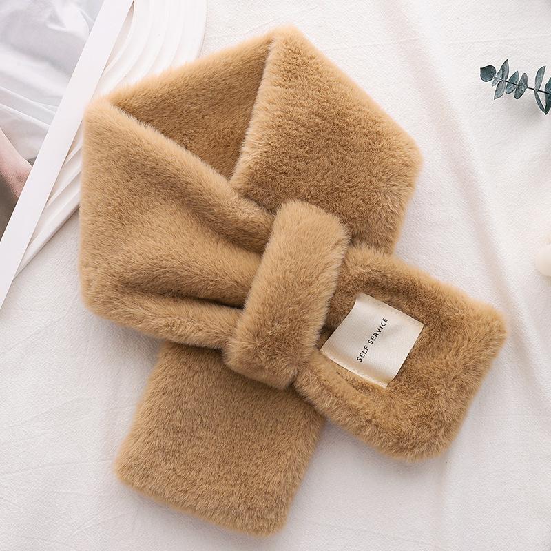 

Women Faux Rabbit Fur Scarf Winter Thicken Plush Warm Cross Neck Collar Scarves Korean Girl Windproof Furry Snood Neckerchief хакі