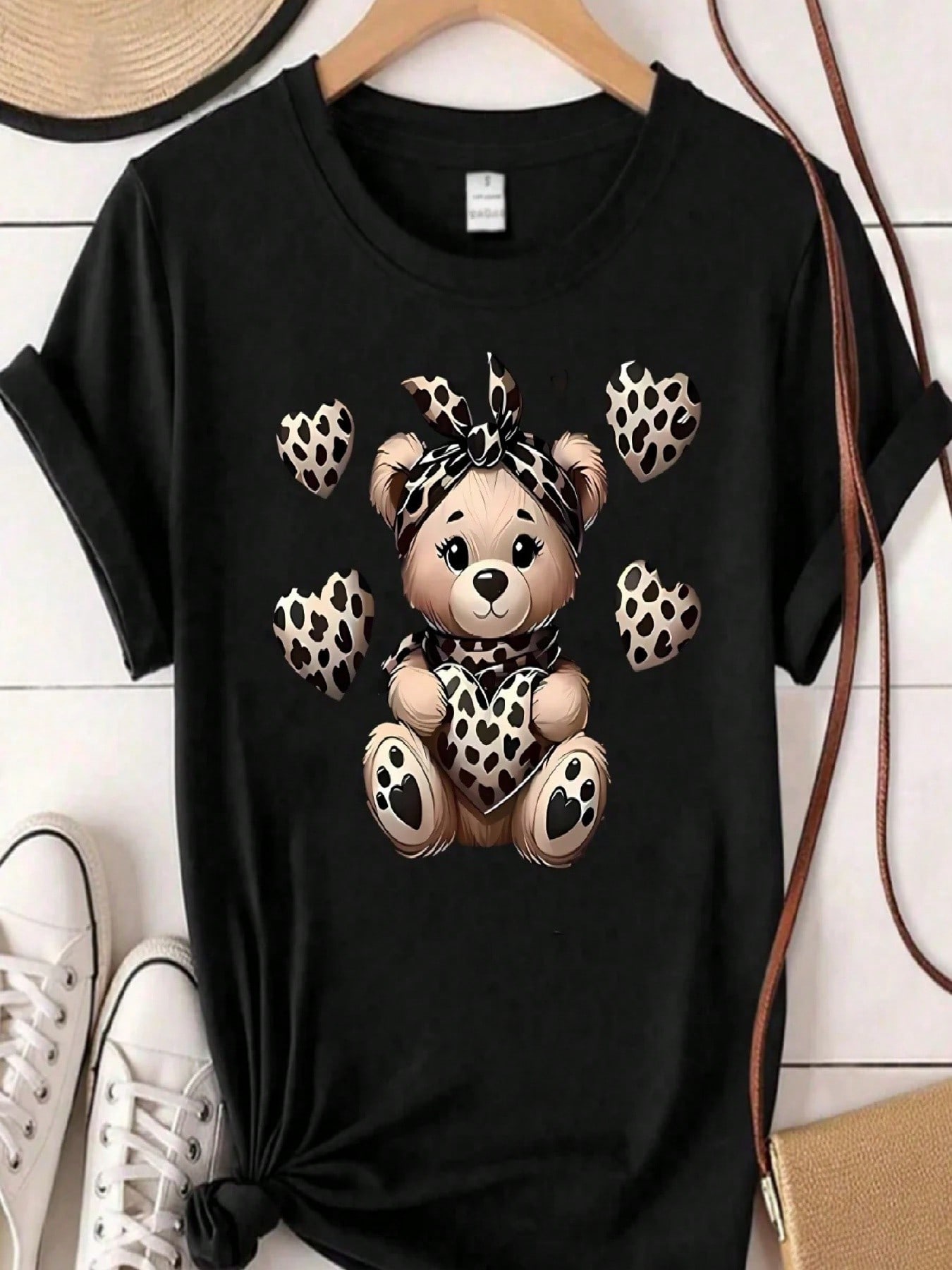 Leopard Bear Pattern Round Neck Women T-Shirt Short Sleeve Printing Short Sleeve T-Shirt Women Clothing S разноцветный