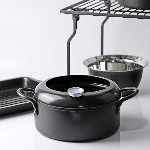 PEARL METAL Matte Tempura Pan, 20cm, Limited Edition, Black, Iron, with Thermometer, BLKP Black, AZ-5037