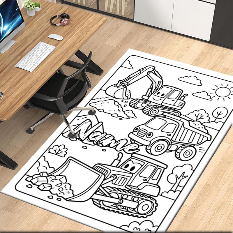 Custom Name Excavator Printed Carpet, for Office Chair Living Room Bedroom Kitchen Room Decor Gifts.