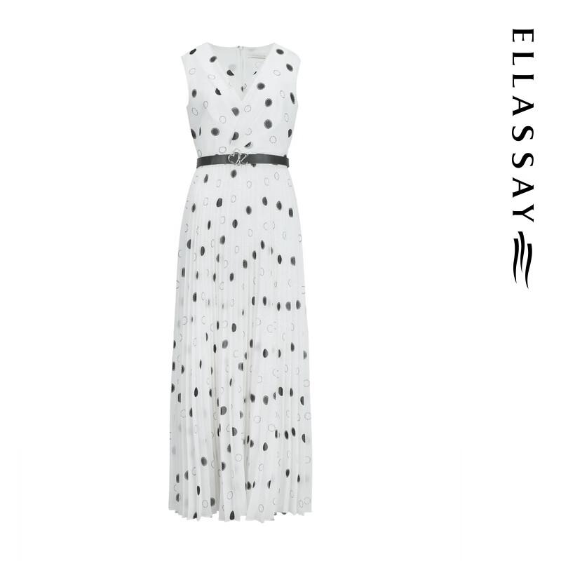 ELLASSAY Women's Summer Polka Dot V-neck Sleeveless Midi Dress