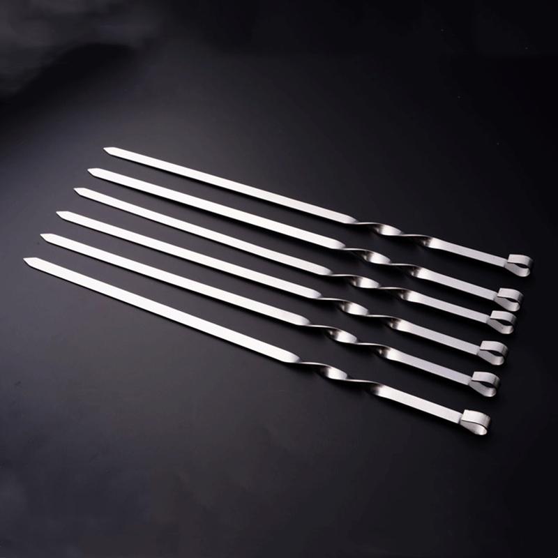 6PCS Thickened Stainless Steel Barbecue Skewers Large Flat Barbecue Skewers Lamb Skewers Outdoor Barbecue Picnic Tools