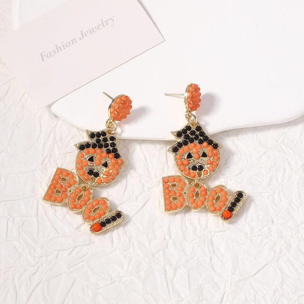 Trendy Rhinestone Halloween Earrings Trick Skull Pumpkin Ear Studs Jewelry Ghost Spider Dangle Earrings All Saints' Day