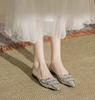 Spring 2025 New Rhinestone Versatile Pointed Head Shallow Mouth Thick Heel Mary Jane Shoes Women's Single Shoes Niche