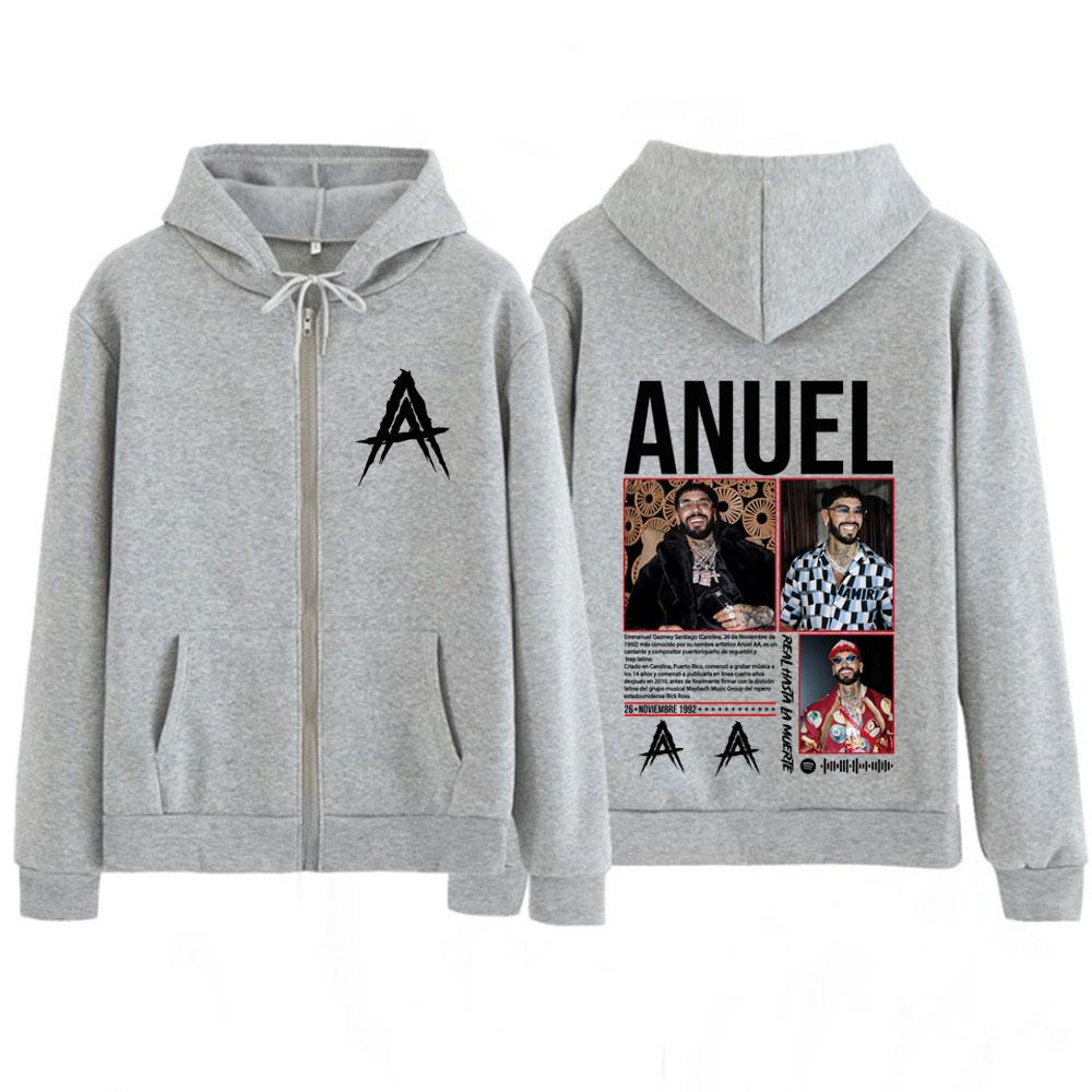 Rapper Anuel AA Album Tour 2025 Zipper Hoodie Men's Women Gothic Punk Jacket Long-sleeved Casual Hip-hop Punk Zip Up Sweatshirts