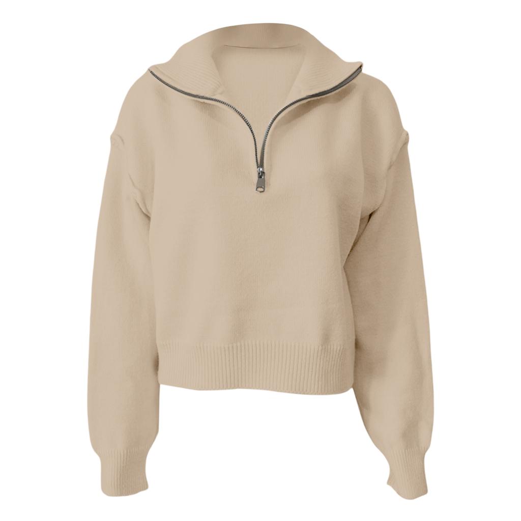 Women's Fashion Loose Casual Half Zip Lapel Pullover Sweater