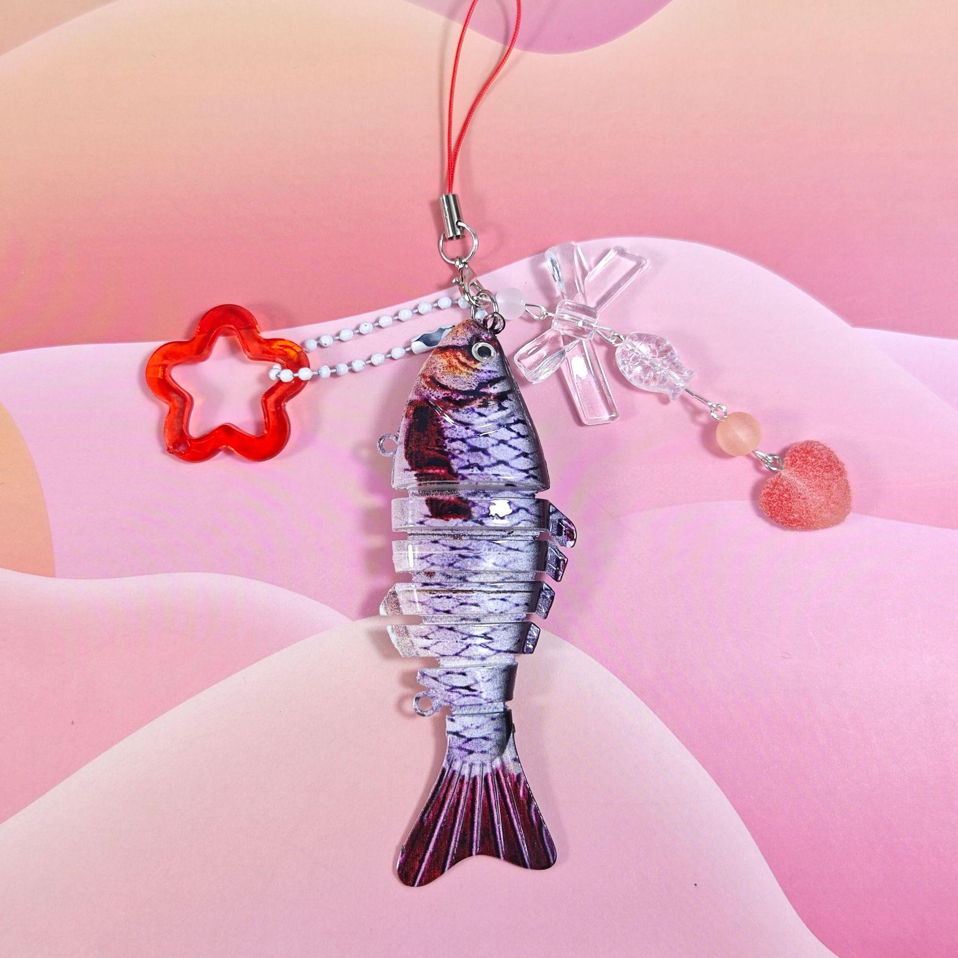 

Vintage Cute Fish Phone Lanyard DIY Acrylic Bow Star Bag Charm Handmade Y2K Aesthetic Keychain Accessory for Women Girls