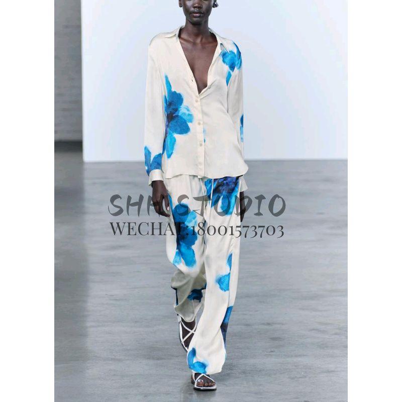 Spring Trendy Print Vertical Shirt 2183040 Pajamas Style Pants 2183041 2183242