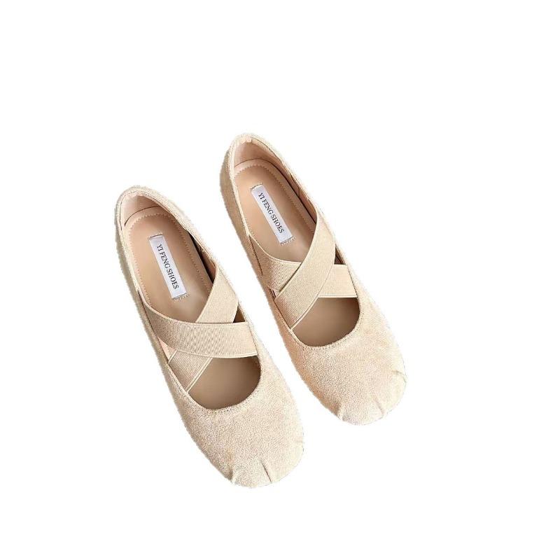 Inner Height Increase Small Cross-band Ballet Single Shoes Women's Autumn New Gentle and Versatile Beanie Shoes