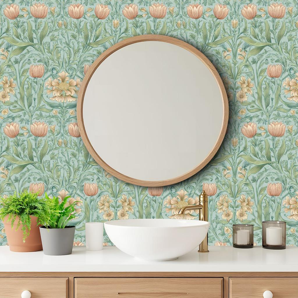 Vintage Floral Botanical Pastel Wallpaper 22.83"X118" Waterproof Wallpaper for Living Room/Bedroom/Bathroom PVC Wall Sticker
