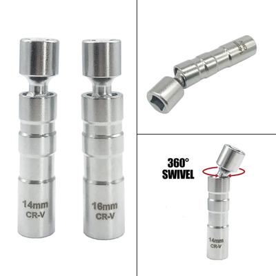 16/14mm Magnetischer Schwenkbarer Zündkerzenschlüssel 3/8-Zoll Antrieb 12-Kant Dünnwandiger Zündkerzenschlüssel 360 Grad Drehbar