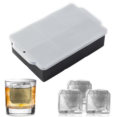 Vassoio per cubetti di ghiaccio grandi a 6 scomparti Stampo per ghiaccio in silicone con coperchio Produttore di cubetti di ghiaccio in silicone Vassoio quadrato Forme per ghiaccio Accessori per feste e bar di casa