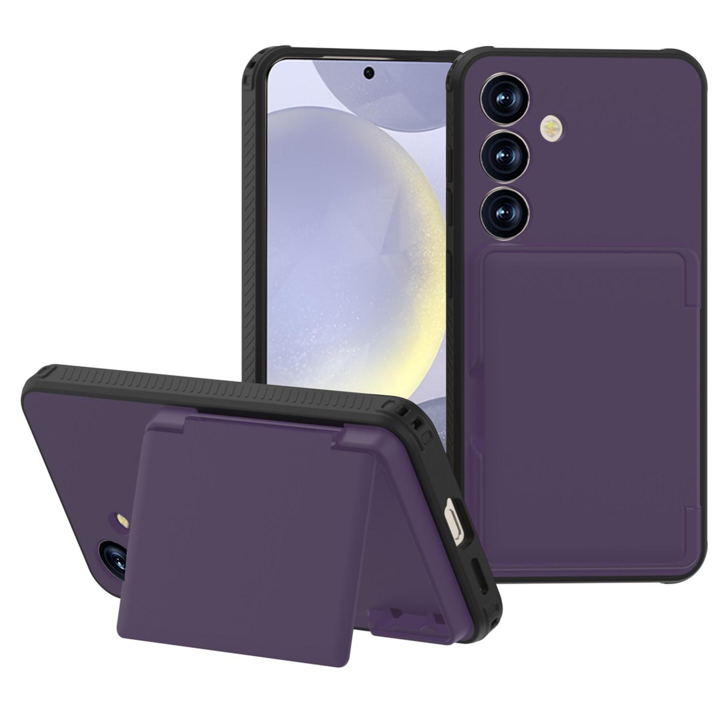 

For Samsung Galaxy S25+ Case with Card Holder Hidden Mirror PC+TPU Kickstand Phone Cover Dark Purple