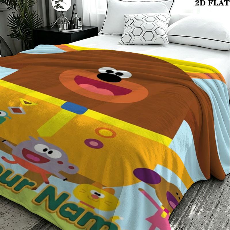 1PC Hey Duggee Custom Name Patterned Flannel Blanket Suitable For All Seasons for Home Decor Warmth and Comfort Gifts Holiday Present