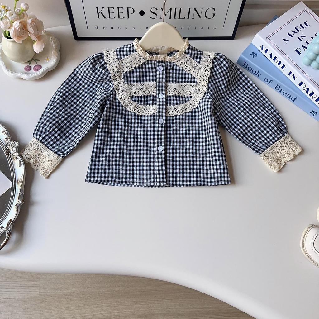 Mädchen Retro Karobluse & Plisseerock Set für Herbst und Frühling