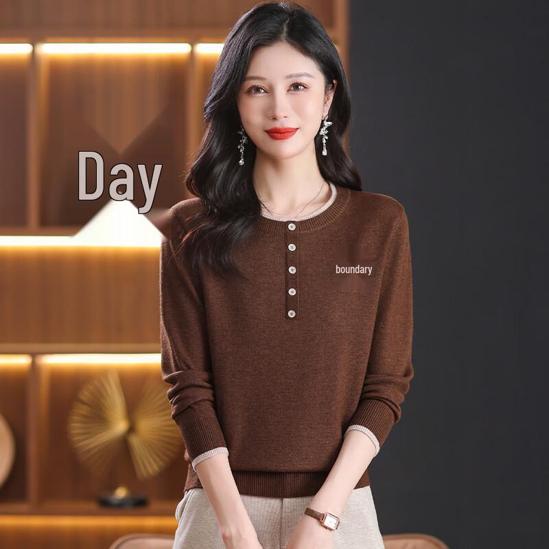 SNOWFLYING Women s Round Neck Color Block Pullover Sweater M